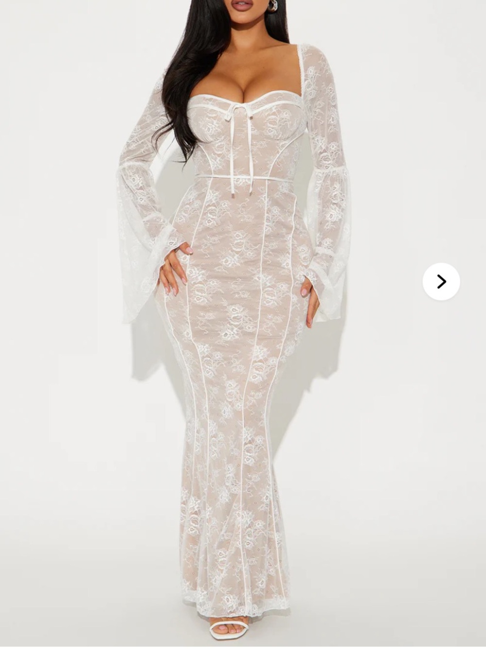 Fashion Nova White Lace Sheer Maxi Dress with Sweetheart Bust